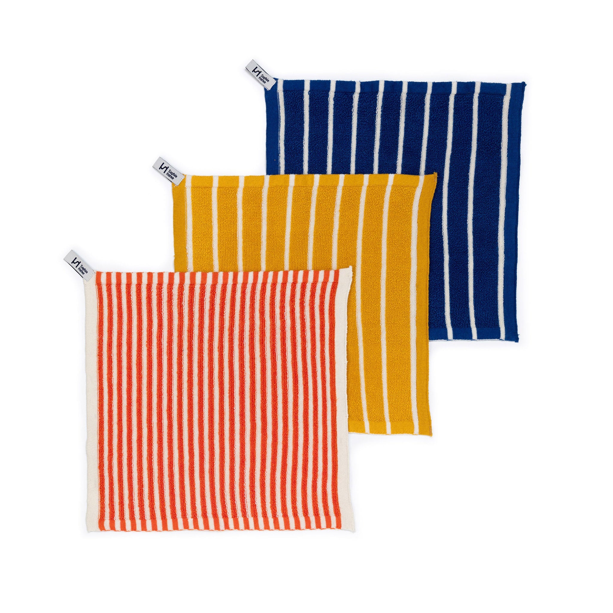 Striped Washcloths: Orange/Yellow/Cobalt