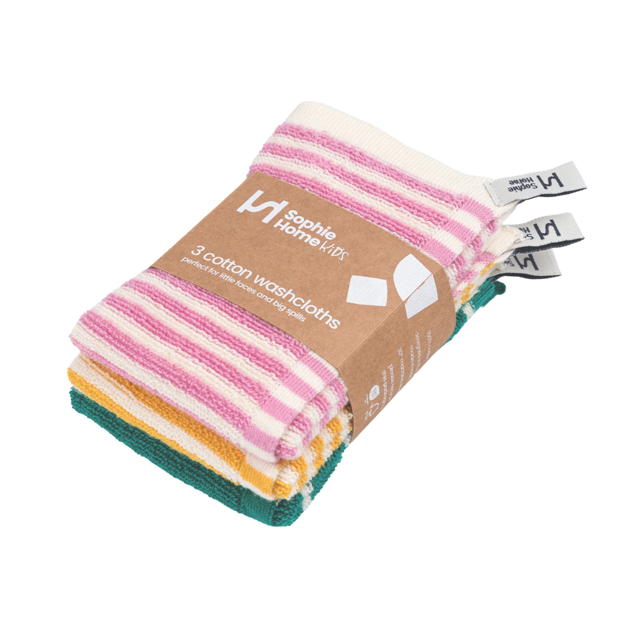 Striped Washcloths: Pink/Yellow/Green