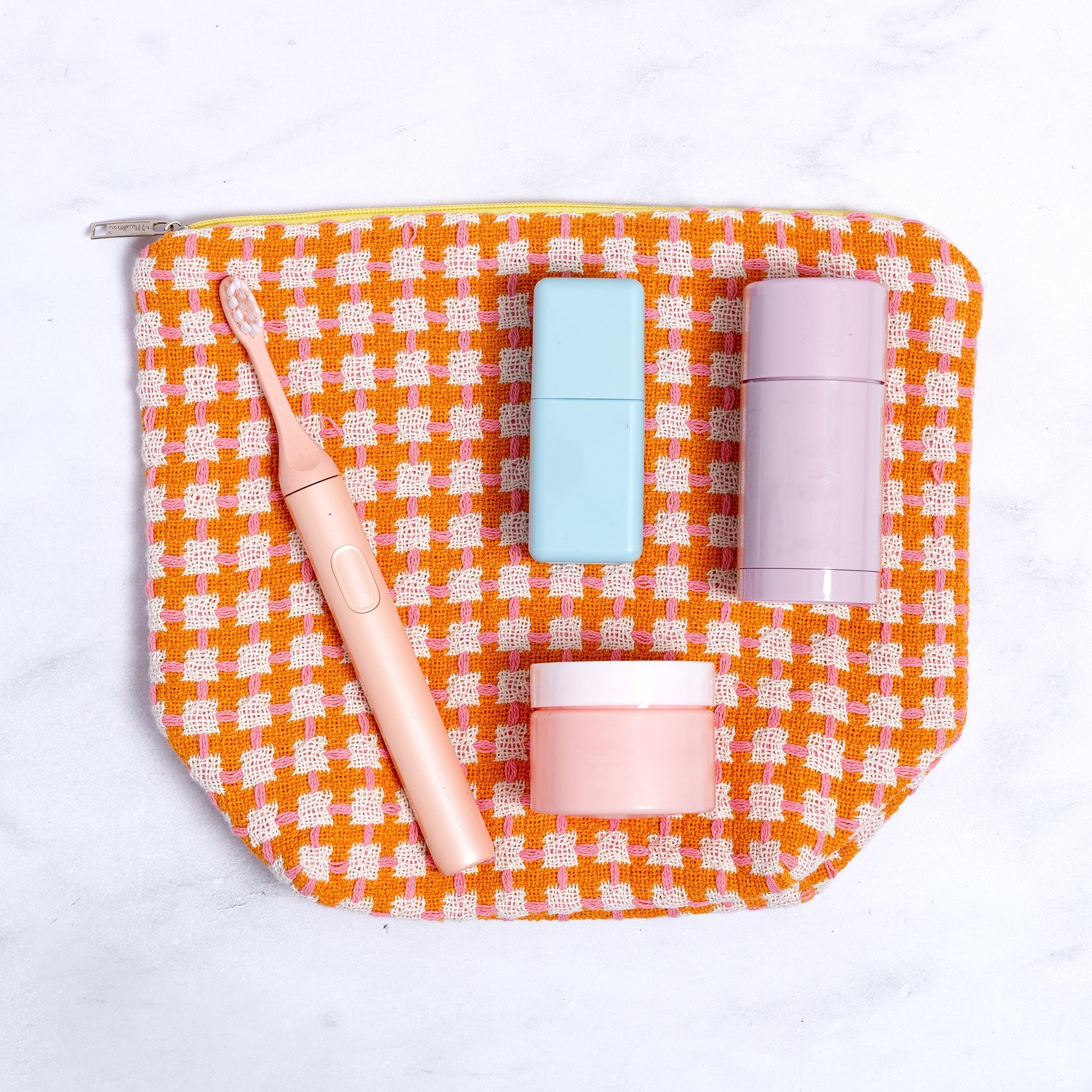 Recycled Cotton Wash Bag: Orange & Pink
