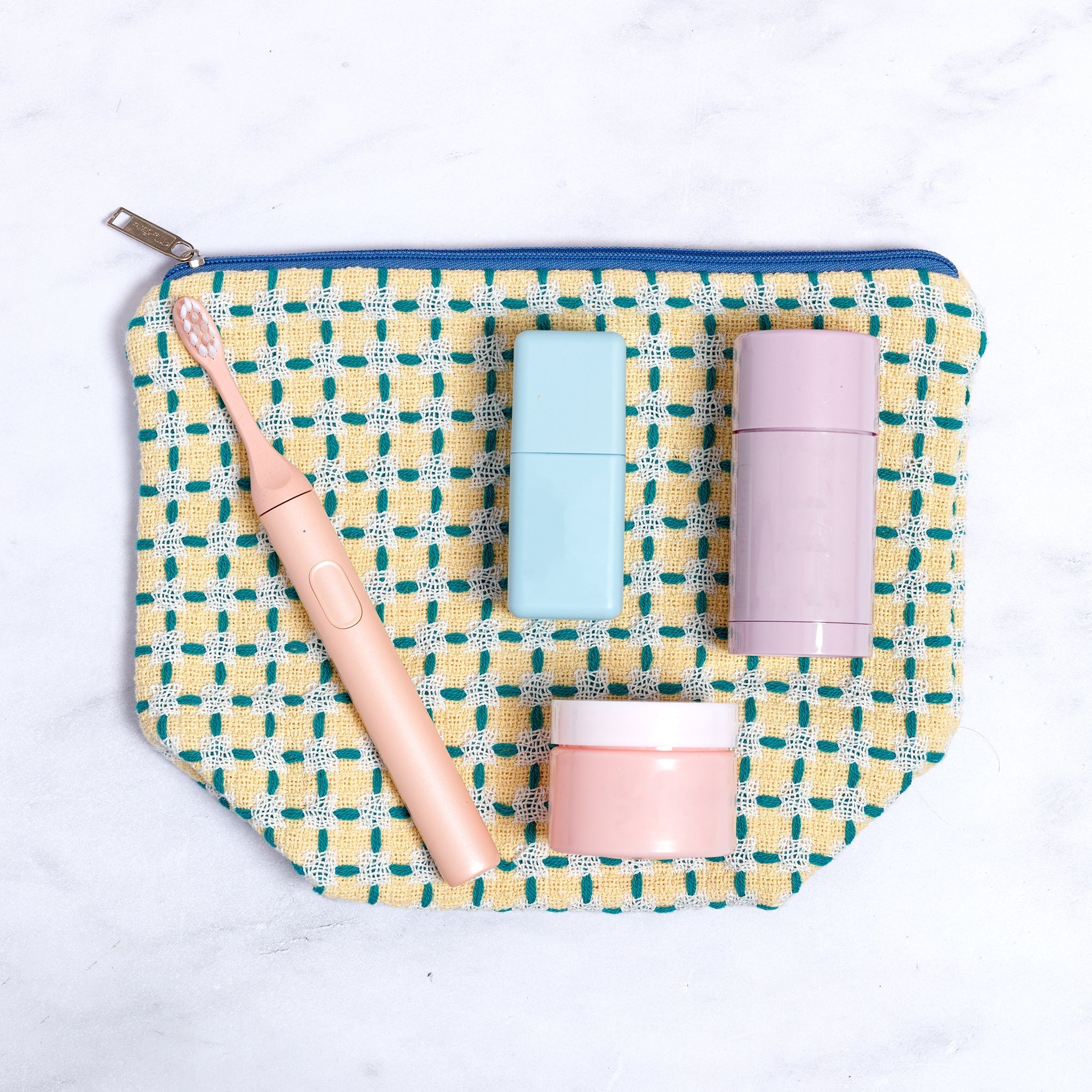 Recycled Cotton Wash Bag: Yellow & Green