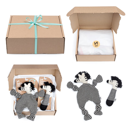 Zebra Comforter & Zebra Rattle Gift Set Bundle