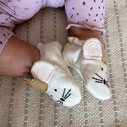 Party Mouse Baby Booties: Gold